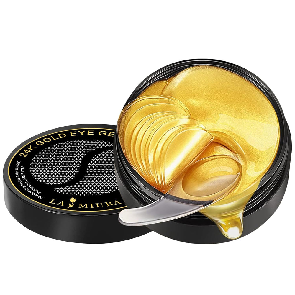 LA MIURA 24K Gold Under Eye Patches packshot—luxury hydrogel coverage for refreshed eyes