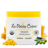 La Petite Creme diaper balm jar front view, compact soothing care for sensitive baby skin.