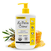 La Petite Creme liniment baby lotion bottle, gentle cleanser for sensitive newborn skin.