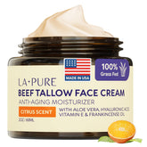 LA PURE beef tallow face cream jar shows hydrating, non-greasy daily moisturizer