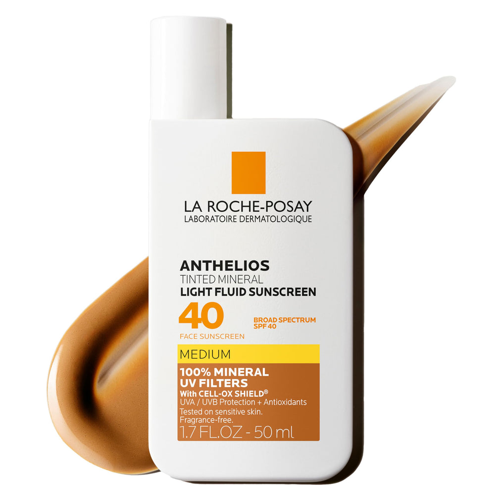 La Roche-Posay Anthelios tinted mineral sunscreen bottle with mineral filters and glow
