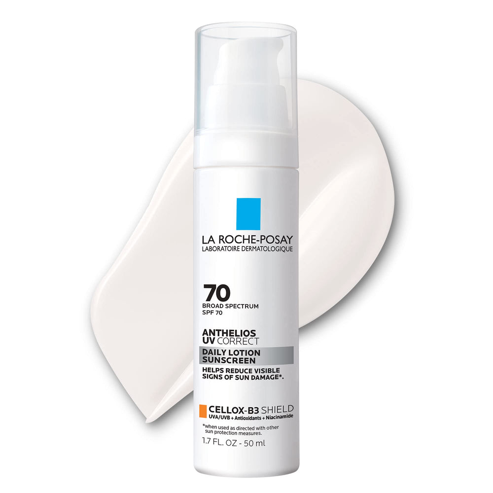 La Roche-Posay Anthelios UV Correct sunscreen bottle showing everyday protection in a lightweight finish