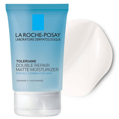 La Roche-Posay Toleriane Double Repair Matte packaging closeup shows brand and matte finish.