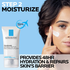 Toleriane Double Repair travel-size moisturizer ready for on-the-go hydration