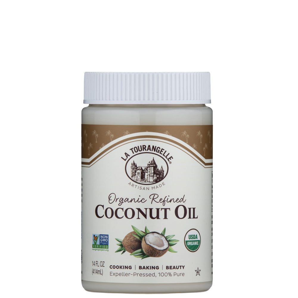 La Tourangelle Organic Refined Coconut Oil bottle pour for cooking and baking tasks