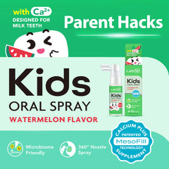 LAB52 Kids Oral Spray bottle pour demonstrates quick, no-wake night oral care
