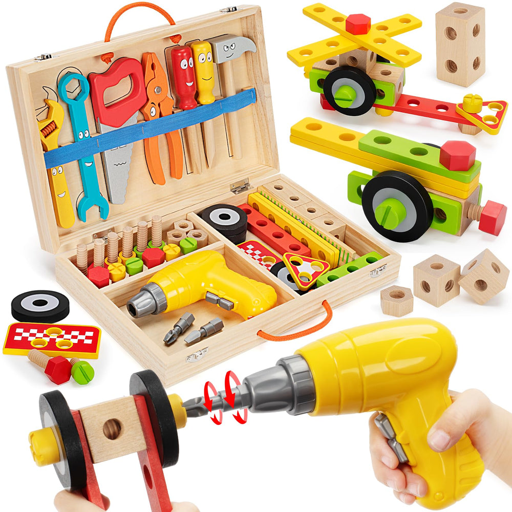 LACCHOUFEE kids tool set box keeps parts organized for tidy play.