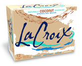 La Croix Coconut can on ice, refreshing coconut flavor.