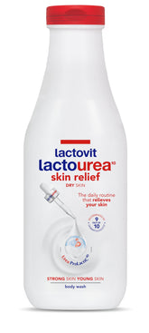 Lactovit Lactourea Body Wash bottle hero showing daily moisturization for dry skin.
