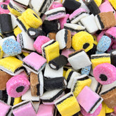 LAETAFOOD Allsort licorice collection shows colorful pieces for nostalgic party decor.