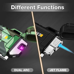 Laffizz dual-arc electric lighter shown for windproof outdoor ignition.