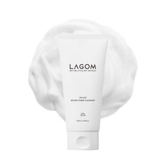 LAGOM Cellup cleanser close-up showing dense micro-bubble foam for gentle cleansing.
