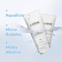 LAGOM Cellup cleanser close-up demonstrates makeup removal with foamy texture.