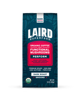Laird Superfood Peruvian Dark Roast with mushrooms in the bag; bold aroma awaits