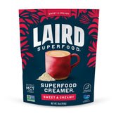 Laird Superfood non-dairy coconut powder creamer bag for coffee—dairy-free and shelf-stable.