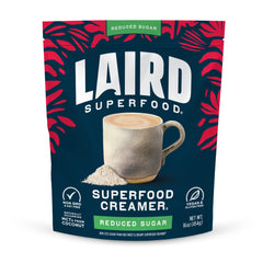 Laird Superfood non-dairy creamer bag on counter for shelf-stable convenience