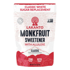 Lakanto Classic Monk Fruit Sweetener packaging, zero-calorie sugar substitute for baking.