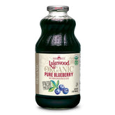 Lakewood Blueberry Juice bottle on display, emphasizing pure flavor and non-GMO quality.