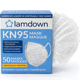 Lamdown KN95 face mask, 50-pack individually wrapped, offers high filtration and on-the-go convenience.