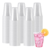 Lamosi 7 oz disposable cups in clear design, ideal for party beverages and quick cleanup.