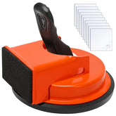 Lamwinsco Floor Gap Fixer Tool with sticky pads showing precise gap closure on laminate