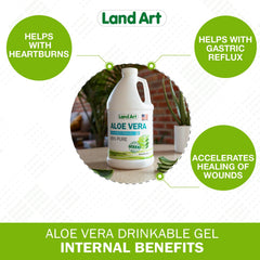 Land Art Aloe Vera Drinkable Gel pour demonstrates easy daily dosing for calm digestion.