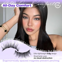 Lanflower natural-look magnetic lashes blend with real lashes for subtle appearance.