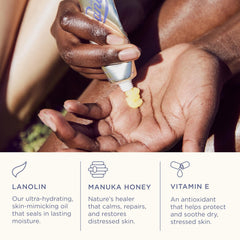 Lanolips Golden Dry Skin Salve texture close-up appears rich and nourishing.