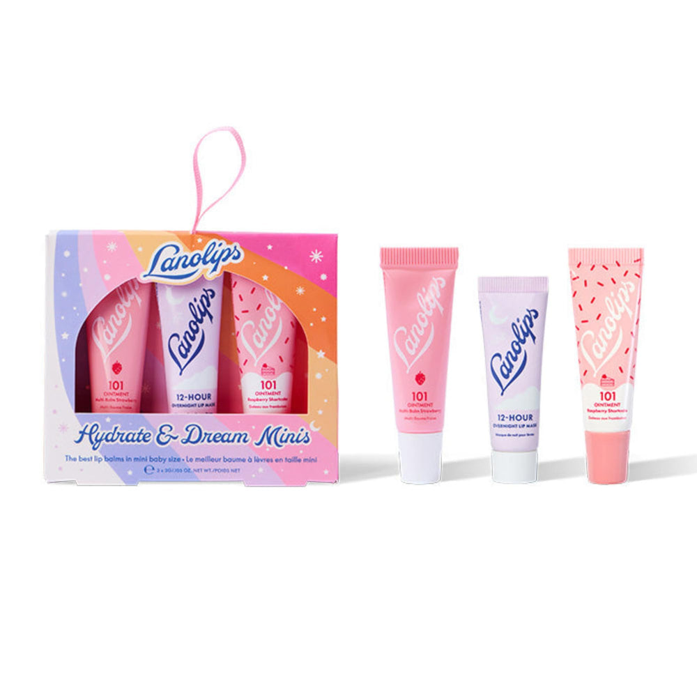 Lanolips Hydrate & Dream Minis set with travel-friendly lip care trio