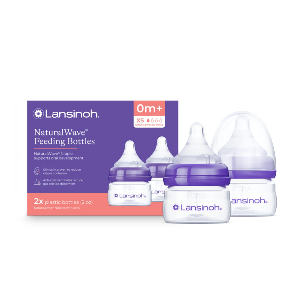 Lansinoh anti-colic bottle 2oz packaging shows compact, travel-friendly design.