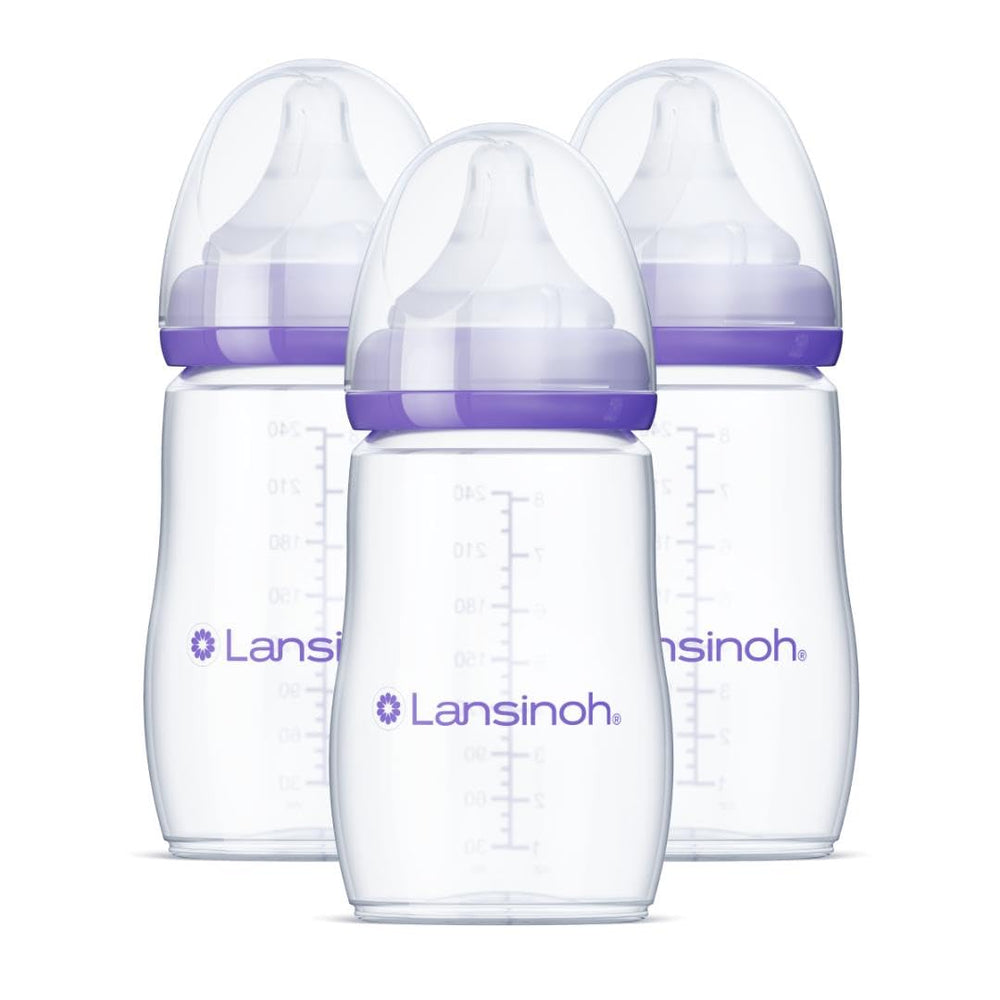 Lansinoh anti-colic bottle with wide-base nipple for a secure latch