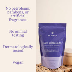 Lansinoh Sitz Bath Salts dissolving quickly in water for easy postpartum care.