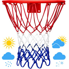 LAO XUE basketball net closeup on the hook showing thickened design for durability.