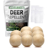 LAQDECDV deer repellent bag protecting a garden bed from deer