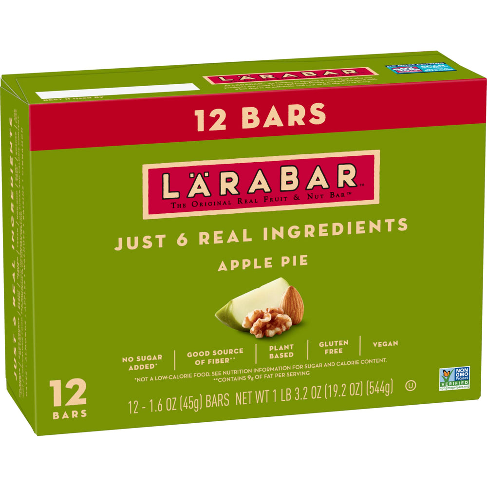 Larabar Apple Pie packaging highlights simple ingredients for clean snacking.