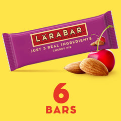 Box of LÄRABAR Cherry Pie bars packaging highlighting gluten-free and vegan features.