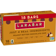 Packaging of LÄRABAR Peanut Butter Chocolate Chip highlights simple ingredients for on-the-go snacking