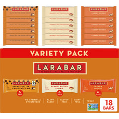 LÄRABAR variety pack box front, gluten-free vegan snacks.