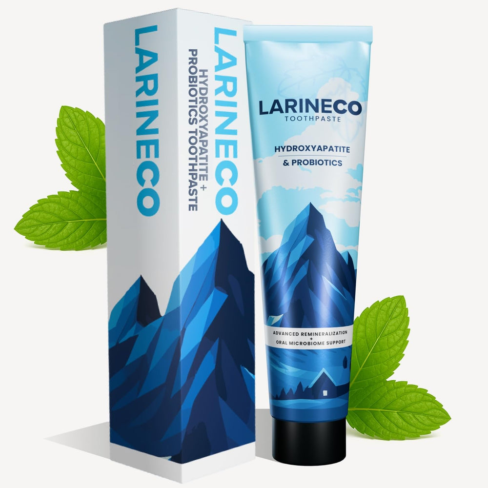 Larine co Nano Hydroxyapatite Toothpaste shown for enamel care during a smooth brushing session