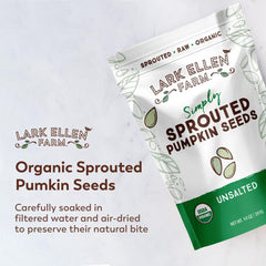 Lark Ellen Farm organic pumpkin seeds labeled USDA Organic for clean, natural nutrition.
