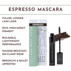 Lash Next Door Espresso Brown Mascara brush stroke showing smooth, clump-free application