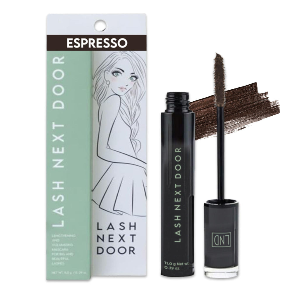 Lash Next Door Espresso Brown Mascara wand closeup for precise application and definition