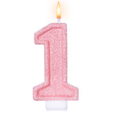 LASILE number 1 candle with pink glitter for first birthday cake