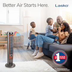 Lasko woodgrain gray tower fan enhances bedroom decor while cooling