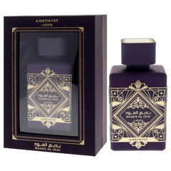 Lattafa Bade'e Al Oud Amethyst packaging box, gifting-ready luxury for special moments.