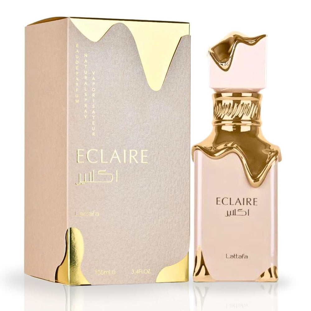 Lattafa Eclaire bottle front view, ideal for versatile daytime wear and casual elegance.