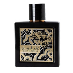 Lattafa Qaed Al Fursan bottle close-up highlighting premium design