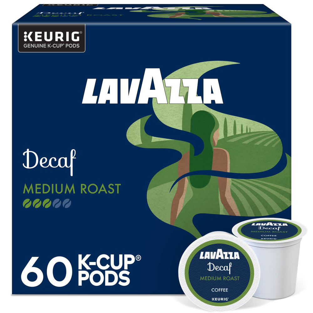 Lavazza Decaf K-Cups box front, convenient 60-count packaging for easy mornings.