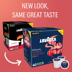 Box front displays Lavazza Dolcevita Classico packaging and Italian craftsmanship