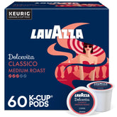 Lavazza Dolcevita Classico box and pods on a kitchen counter for easy daily coffee.